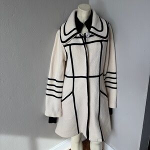 Alice & Olivia wool dress coat, white with black trim, size small